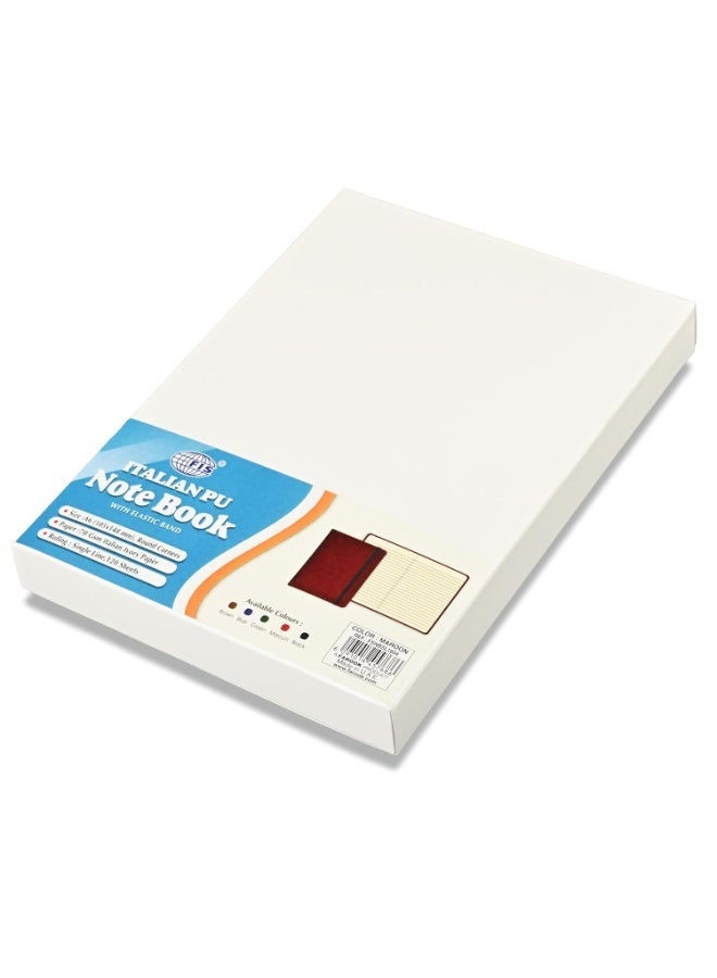 FIS® Hard Cover Notebook, Italian PU Materials, A6 Size(105x148mm),240 Pages, Single Line Ruling,Round Corners with Elastic Band Closure,70gsm Italian Ivory Paper,1 Piece,Maroon Cover Color-FSNBSL1604 - Image 2